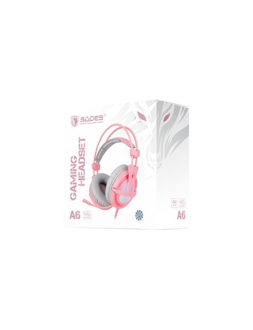SADES Gaming Headset A6, multiplatform, USB, LED, ροζ