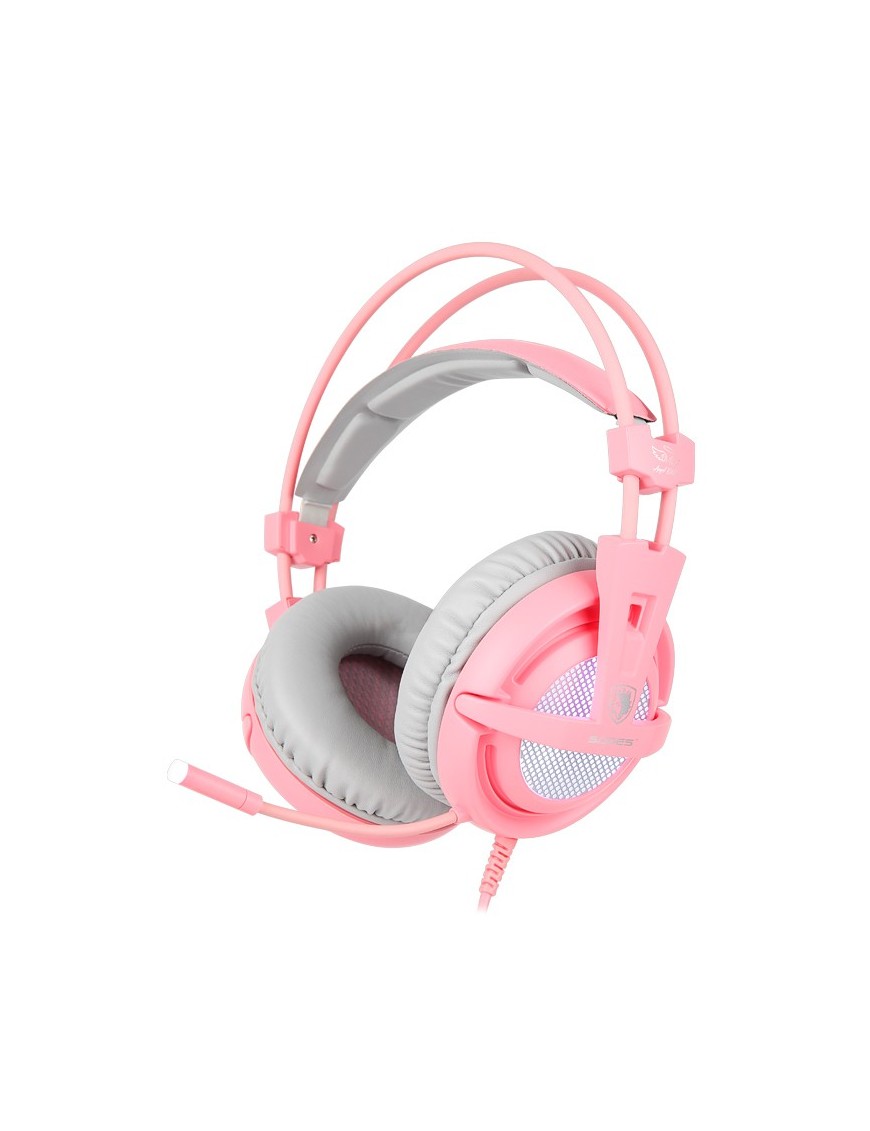 SADES Gaming Headset A6, multiplatform, USB, LED, ροζ