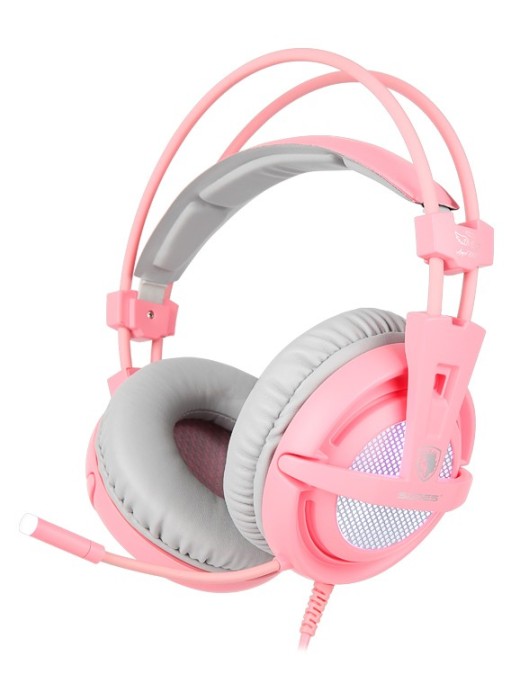 SADES Gaming Headset A6, multiplatform, USB, LED, ροζ
