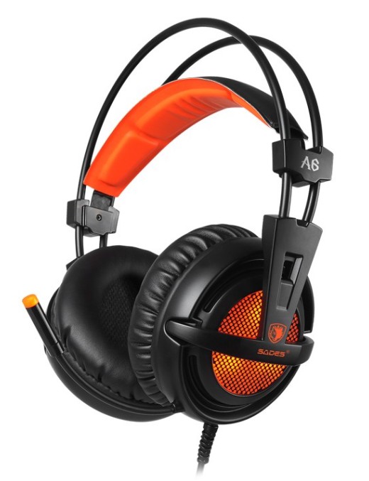 SADES Gaming Headset A6, multiplatform, USB, LED, μαύρα