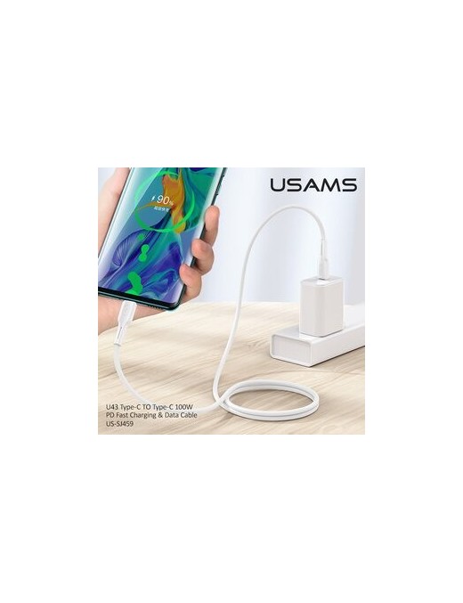 USAMS καλώδιο USB Type-C U43, 5A 100W, PD, 1.2m, λευκό