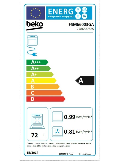 Beko FSM66003GA Κουζίνα 65lt με Εμαγιέ Εστίες Π60εκ. Μαύρη