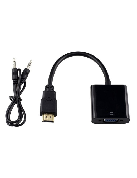 POWERTECH αντάπτορας HDMI σε VGA CAB-H071, με audio jack, μαύρο, 0.20m