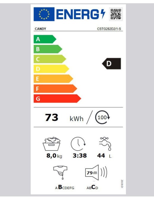 CANDY CSTG282D2/1-S Πλυντήριο Ρούχων