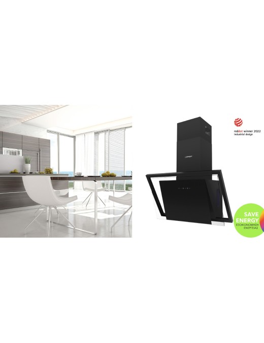 Gruppe Unico Απορροφητήρας Καμινάδα 90cm Μαύρος