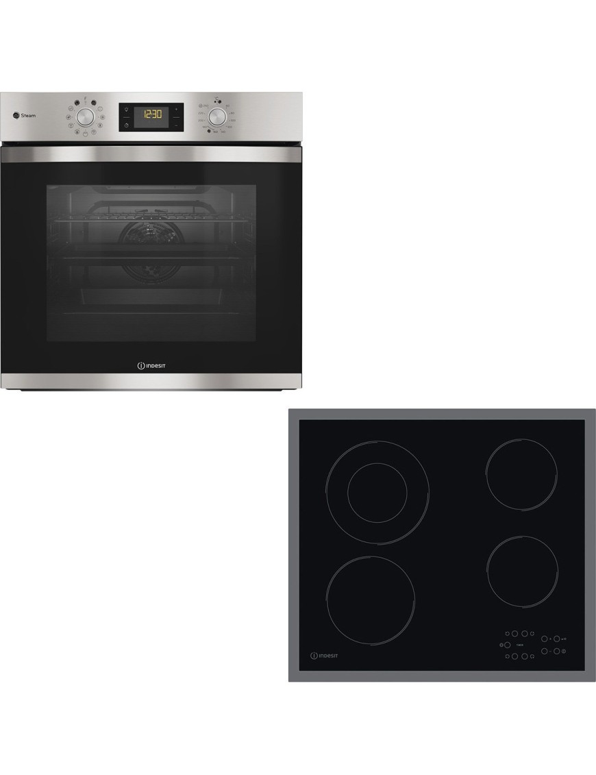 Indesit IFWS 3841 JH IX + RI 261 X Φούρνος άνω Πάγκου 71lt με Κεραμικές Εστίες Inox