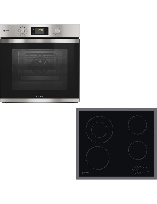 Indesit IFWS 3841 JH IX + RI 261 X Φούρνος άνω Πάγκου 71lt με Κεραμικές Εστίες Inox