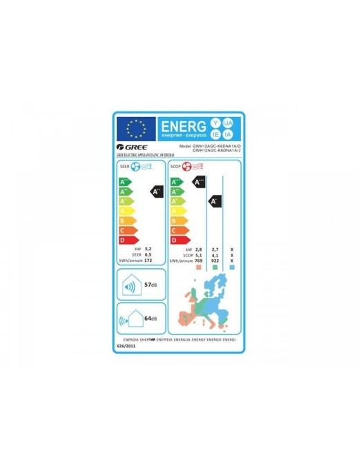 Gree Aura GRC-121QI/KAR2-N5/GRCO-121QI/KAR2-N5 Κλιματιστικό Inverter 12000 BTU A++/A+++ με Ιονιστή και WiFi