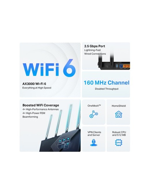 TP-LINK Router Archer AX55 Pro, WiFi 6, 3Gbps AX3000, Dual Band, V.1.0