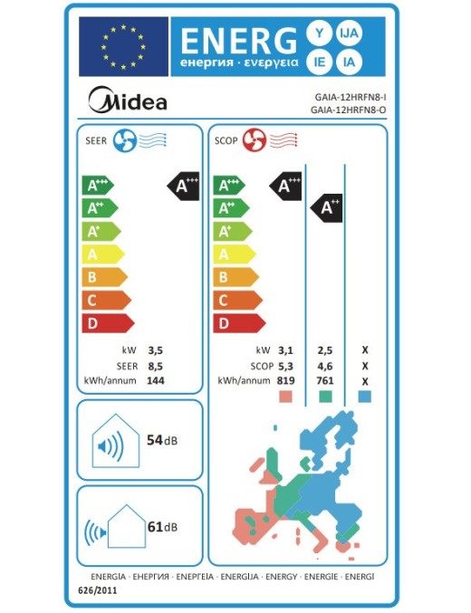 Midea Gaia 12HRFN8-I/12HRFN8-O Κλιματιστικό Inverter 12000 BTU με WiFi