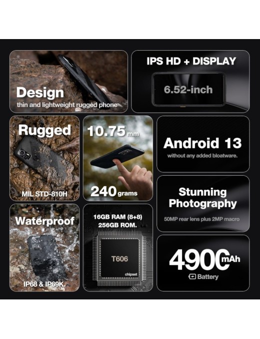 AGM H6 LITE Dual SIM (8GB/128GB) Ανθεκτικό Smartphone Μαύρο