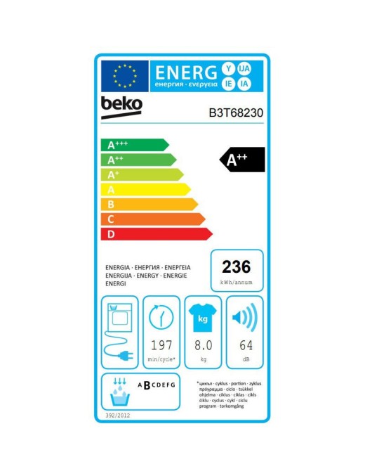 Beko B3T68230 Στεγνωτήριο 8kg A++ με Αντλία Θερμότητας | BEKO