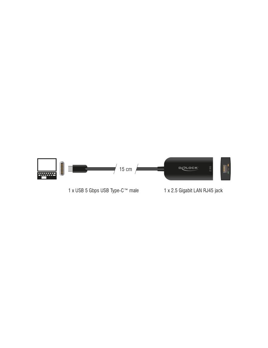 DELOCK αντάπτορας δικτύου 66046, USB-C, 2.5Gbps Ethernet, μαύρος