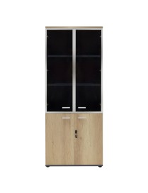 Ντουλάπα γραφείου με γυάλινες πόρτες Lotus pakoworld χρώμα φυσικό - ανθρακί 80x40x200εκ