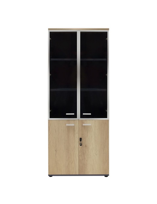 Ντουλάπα γραφείου με γυάλινες πόρτες Lotus pakoworld χρώμα φυσικό - ανθρακί 80x40x200εκ