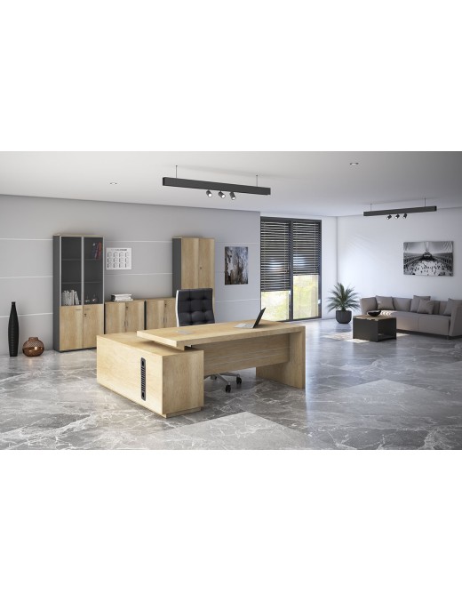 Γραφείο εργασίας αναστρέψιμο επαγγελματικό Amazon pakoworld σε φυσική απόχρωση 200x170x75εκ