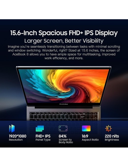 BLACKVIEW QUAD-CORE 15.6′ (16GB+512GB) ACEBOOK 8 WIN11 HOME GREY