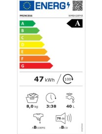 Princess WMBAS8PAR Πλυντήριο Ρούχων 8kg 1200 Στροφών Γκρι