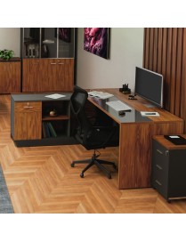 Γραφείο επαγγελματικό με αριστερή γωνία Oscar pakoworld καρυδί-ανθρακί 220x180x76εκ