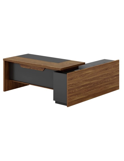 Γραφείο επαγγελματικό με αριστερή γωνία Oscar pakoworld καρυδί-ανθρακί 220x180x76εκ
