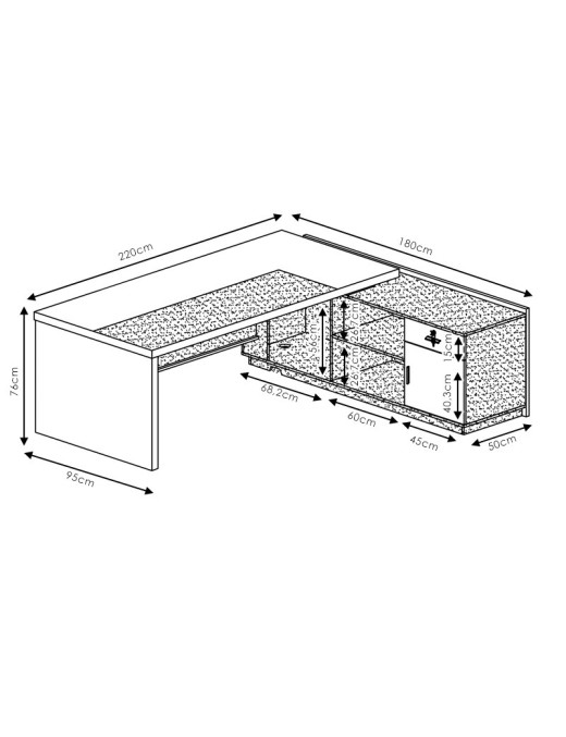 Γραφείο επαγγελματικό με αριστερή γωνία Oscar pakoworld καρυδί-ανθρακί 220x180x76εκ