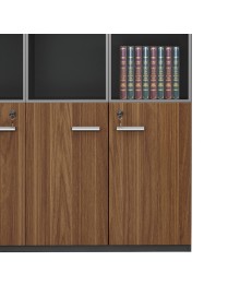 Ντουλάπα γραφείου επαγγελματική με γυάλινες πόρτες Oscar pakoworld καρυδί-ανθρακί 120x40x200εκ