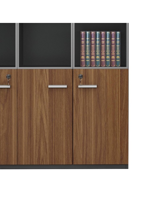 Ντουλάπα γραφείου επαγγελματική με γυάλινες πόρτες Oscar pakoworld καρυδί-ανθρακί 120x40x200εκ