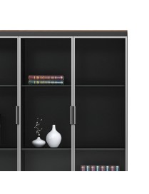 Ντουλάπα γραφείου επαγγελματική με γυάλινες πόρτες Oscar pakoworld καρυδί-ανθρακί 120x40x200εκ