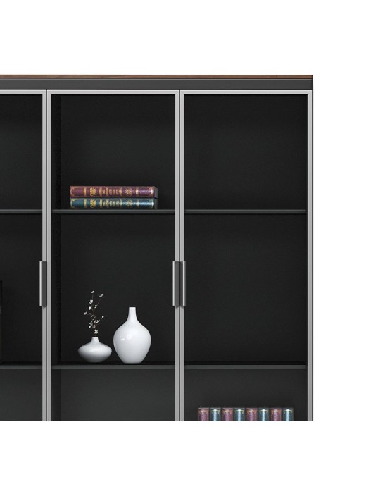 Ντουλάπα γραφείου επαγγελματική με γυάλινες πόρτες Oscar pakoworld καρυδί-ανθρακί 120x40x200εκ