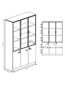 Ντουλάπα γραφείου επαγγελματική με γυάλινες πόρτες Oscar pakoworld καρυδί-ανθρακί 120x40x200εκ