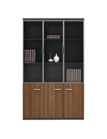 Ντουλάπα γραφείου επαγγελματική με γυάλινες πόρτες Oscar pakoworld καρυδί-ανθρακί 120x40x200εκ