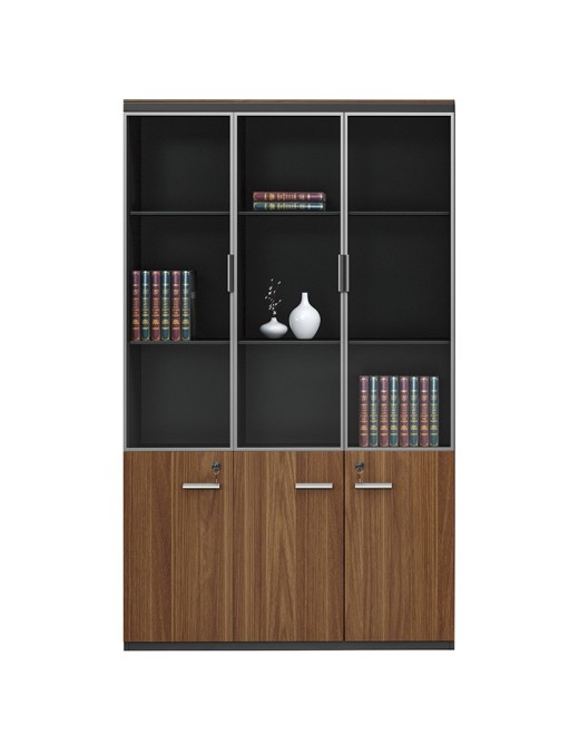 Ντουλάπα γραφείου επαγγελματική με γυάλινες πόρτες Oscar pakoworld καρυδί-ανθρακί 120x40x200εκ