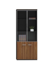 Ντουλάπα γραφείου επαγγελματική με γυάλινες πόρτες Oscar pakoworld καρυδί-ανθρακί 80x40x200εκ