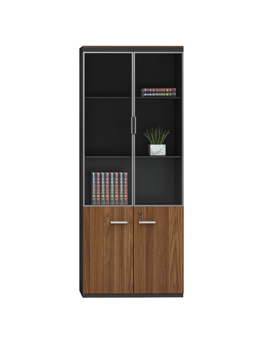 Ντουλάπα γραφείου επαγγελματική με γυάλινες πόρτες Oscar pakoworld καρυδί-ανθρακί 80x40x200εκ