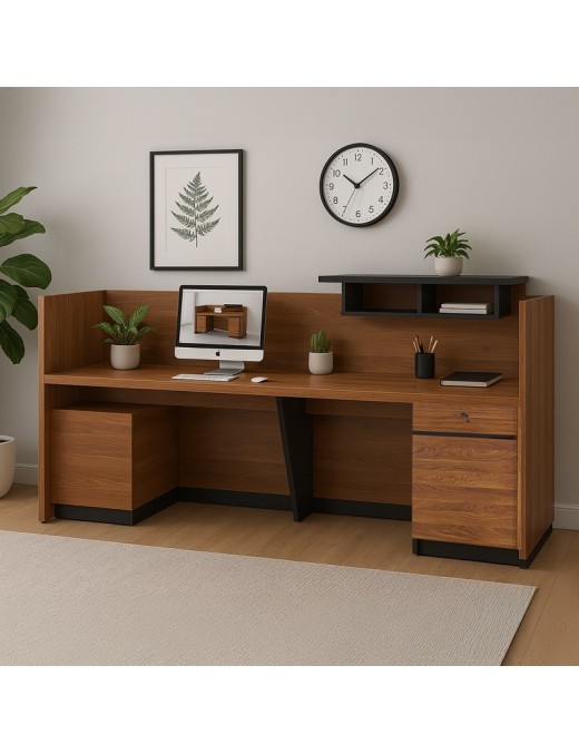 Γραφείο reception επαγγελματικό Oscar pakoworld καρυδί-ανθρακί 180x65x110εκ