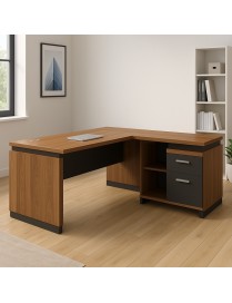 Γραφείο επαγγελματικό αναστρέψιμο Oscar pakoworld καρυδί-ανθρακί 180x170x76εκ