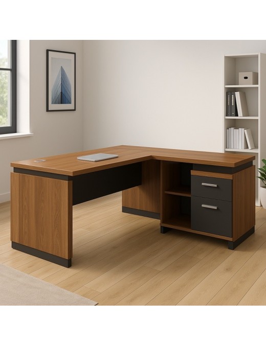 Γραφείο επαγγελματικό αναστρέψιμο Oscar pakoworld καρυδί-ανθρακί 180x170x76εκ