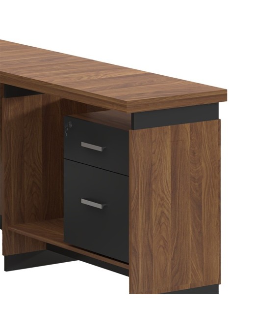 Γραφείο επαγγελματικό αναστρέψιμο Oscar pakoworld καρυδί-ανθρακί 180x170x76εκ