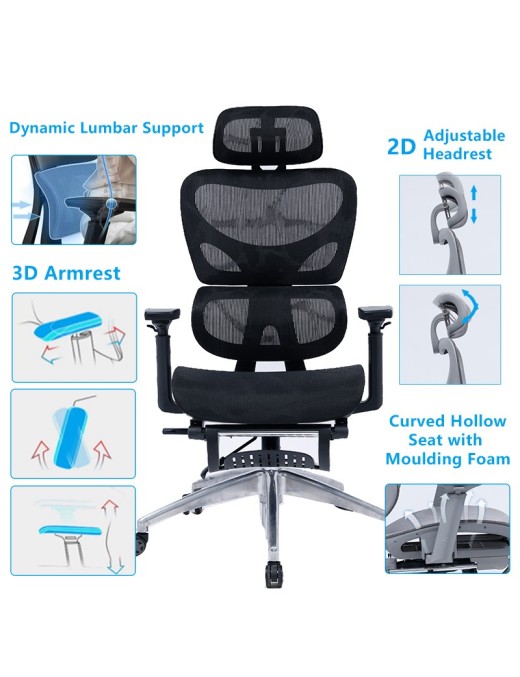 Καρέκλα γραφείου διευθυντή με υποπόδιο Thelonius pakoworld mesh μαύρο