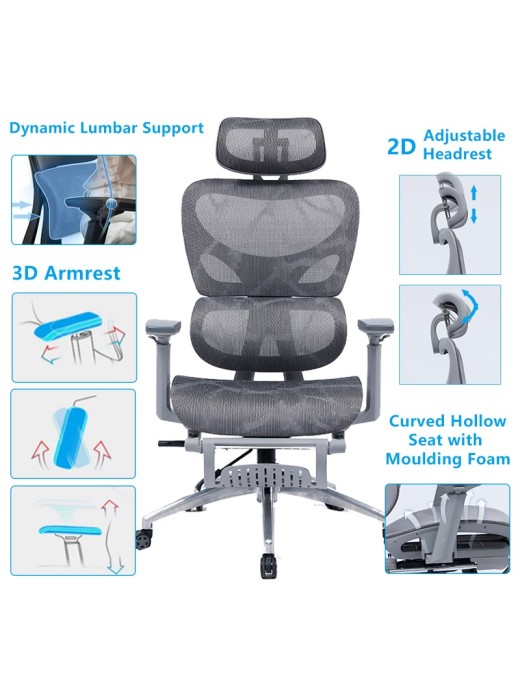 Καρέκλα γραφείου διευθυντή με υποπόδιο Thelonius pakoworld mesh γκρι