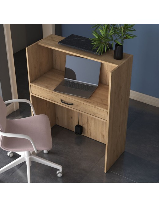 Γραφείο reception Zowel pakoworld μελαμίνης φυσικό-μαύρο μαρμάρου 90x40x110εκ