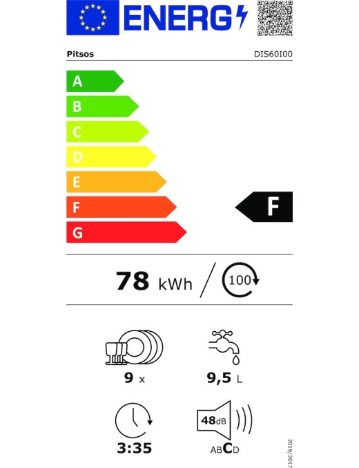 Pitsos DIS60I00 Πλυντήριο Πιάτων Εντοιχιζόμενο