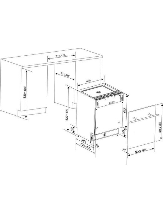 Brandt VS1010J Πλυντήριο Πιάτων Πλήρως Εντοιχιζόμενο Π44.8xΒ54xY81.5εκ.