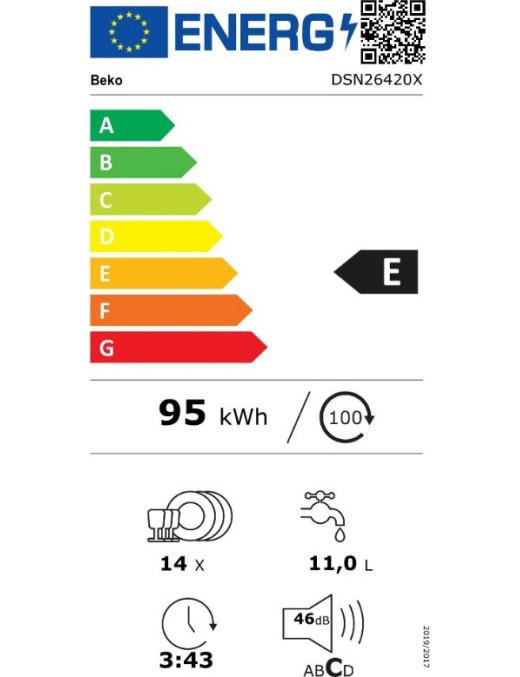 Beko DSN 26420 X Εντοιχιζόμενο Πλυντήριο Πιάτων για 14 Σερβίτσια Π60xY81.8εκ. Inox