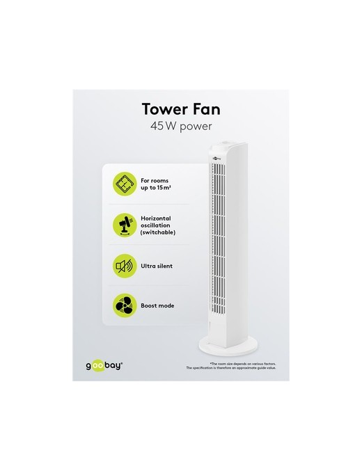 GOOBAY ανεμιστήρας πύργος 45283, 3 επίπεδα ταχύτητας, 77.5cm, 45W, λευκό